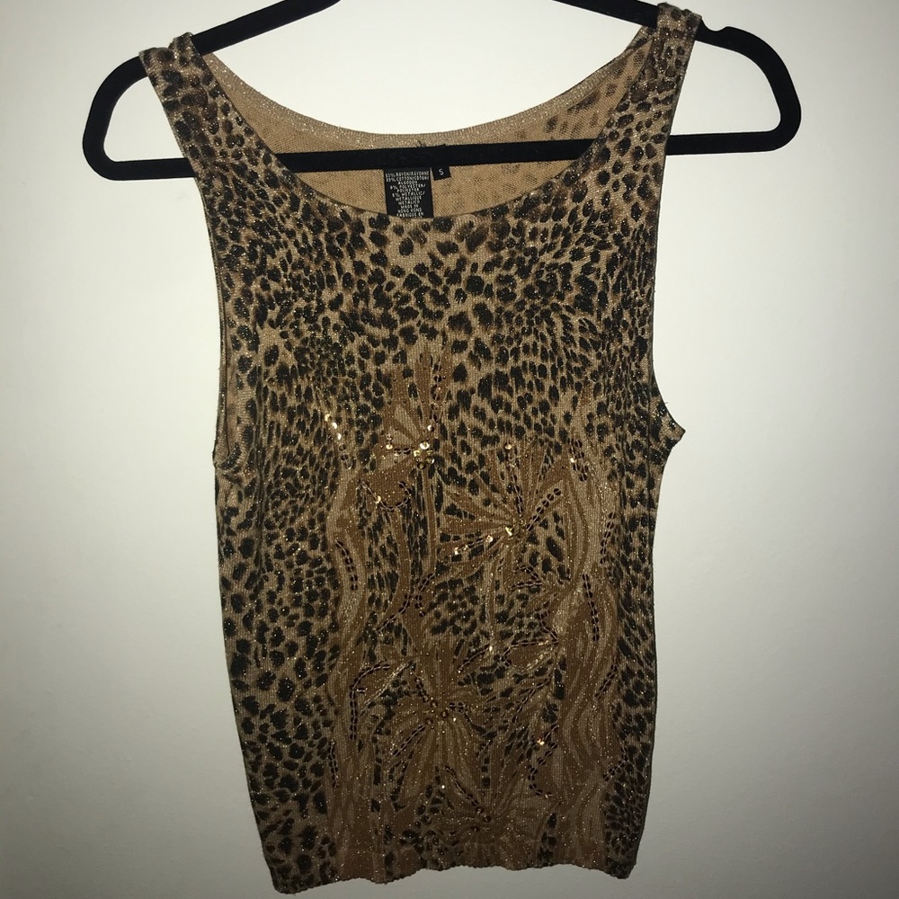 Bcbg leopard sequin tank top